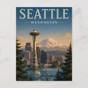 💚 Seattle Skyline Modern Pacific Northwest Style Postcard
