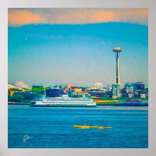 Seattle Skyline Modern Watercolor Unique Poster