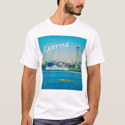 Seattle Skyline Modern Watercolor Unique T_Shirt