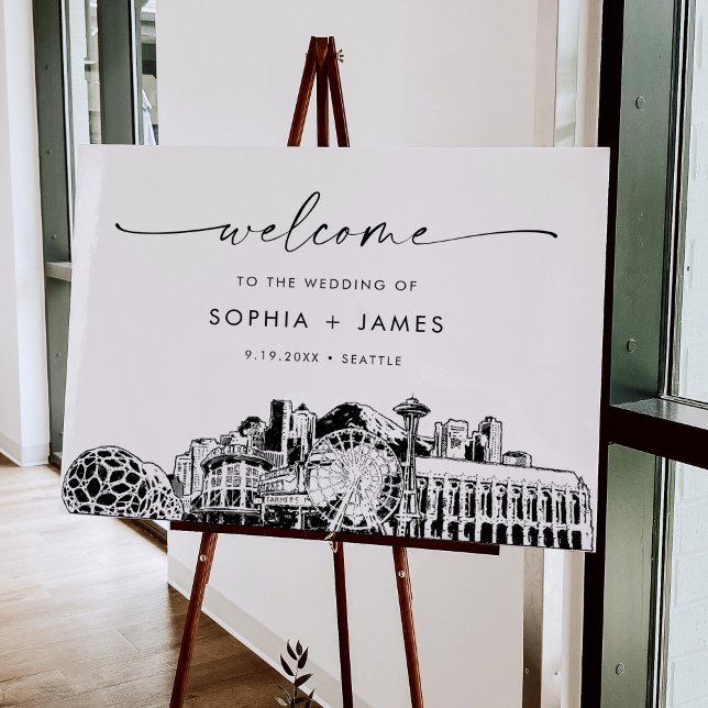Seattle Skyline Modern Wedding Welcome Foam Board (Creator Uploaded)