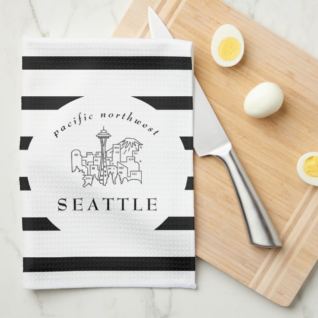 Seattle Skyline Pacific Northwest Minimal Outline Kitchen Towel (Quarter Fold)