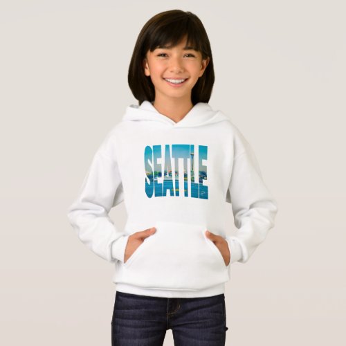 Seattle Skyline Photo Typography Modern Watercolor Hoodie