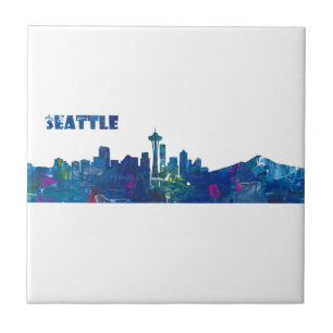 Seattle Skyline Silhouette Tile