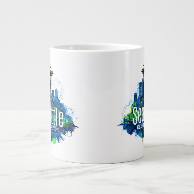 Seattle Skyline Stroke Giant Coffee Mug (Front)