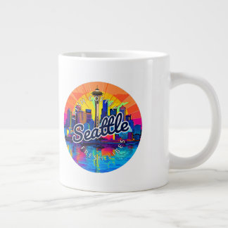 Seattle Skyline Stroke Giant Coffee Mug
