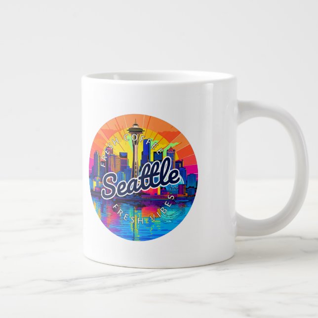 Seattle Skyline Stroke Giant Coffee Mug (Right)