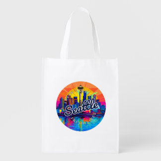 Seattle Skyline Stroke Grocery Bag