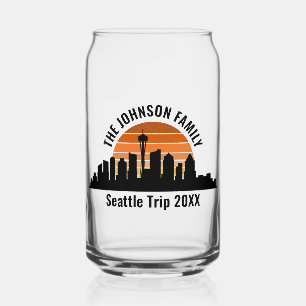 Seattle Skyline Sunset Custom Family Trip Can Glass