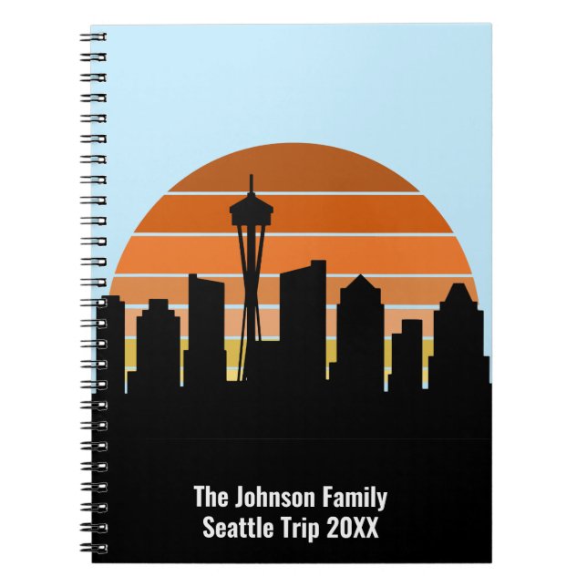 Seattle Skyline Sunset Custom Family Trip Notebook (Front)