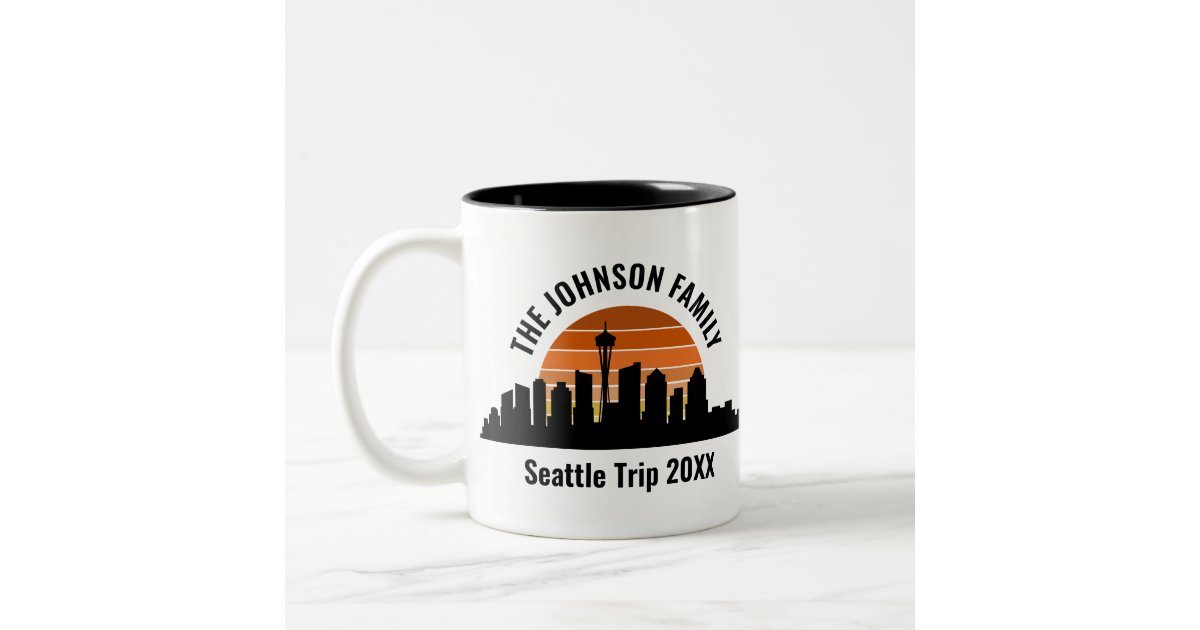 Seattle Skyline Sunset Custom Vacation Souvenir Two-Tone Coffee Mug ...