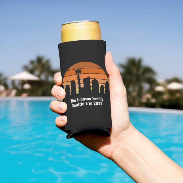Seattle Skyline Sunset Personalized Seltzer Can Cooler (In Situ Pool)
