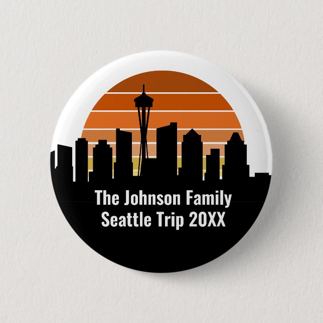 Seattle Skyline Sunset Trip Keepsake Personalized Button (Front)
