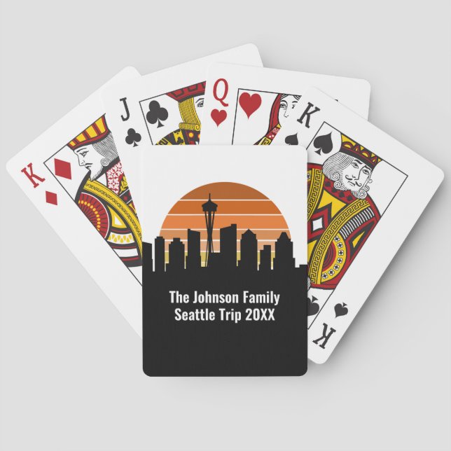 Seattle Skyline Sunset Trip Keepsake Personalized Poker Cards (Back)
