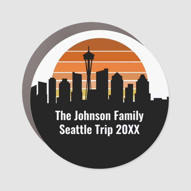 Seattle Skyline Sunset Trip Personalized Car Magnet (Front)