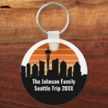 Seattle Skyline Sunset Trip Personalized Keychain<br><div class="desc">Cool customized Seattle trip souvenir keepsake keychain featuring the city skyline at sunset. A silhouette of the city buildings in Washington,  including the space needle above your personalized text for your family vacation.</div>