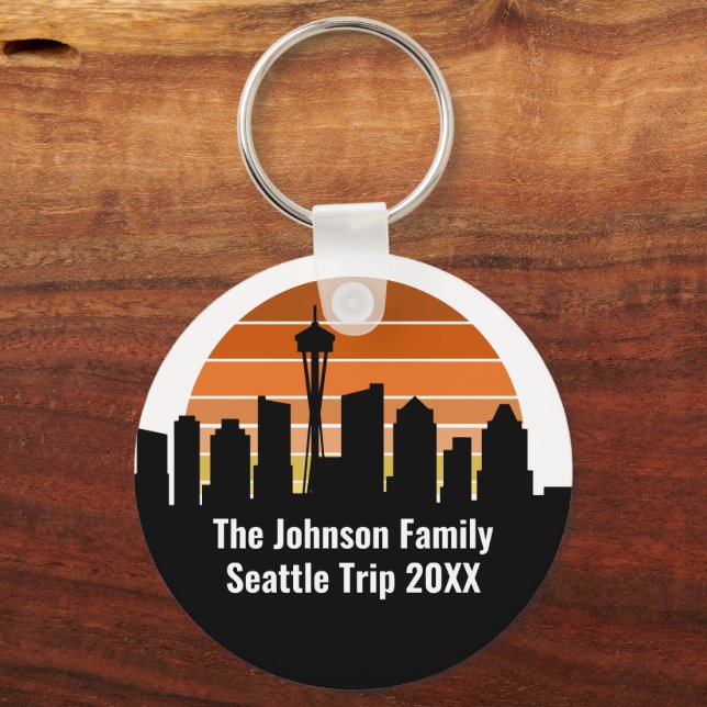 Seattle Skyline Sunset Trip Personalized Keychain (Front)