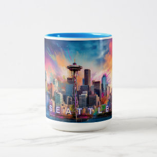 Seattle Skyline Urban City Art Two-Tone Coffee Mug