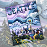 Seattle Skyline Van Gogh Style Vintage Travel Art Postcard<br><div class="desc">Bring the moody magic of Seattle to life with this Van Gogh-inspired postcard, featuring the iconic Space Needle against swirling skies and a vivid city skyline. Rendered in retro impressionist style, this elegant artwork blends deep purples, golden lights, and post-impressionist brushstrokes reminiscent of Starry Night. Ideal for fans of classic...</div>