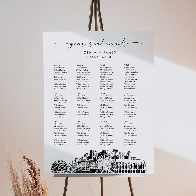Seattle Skyline Wedding Seating Chart 18x24 Foam Board (Creator Uploaded)