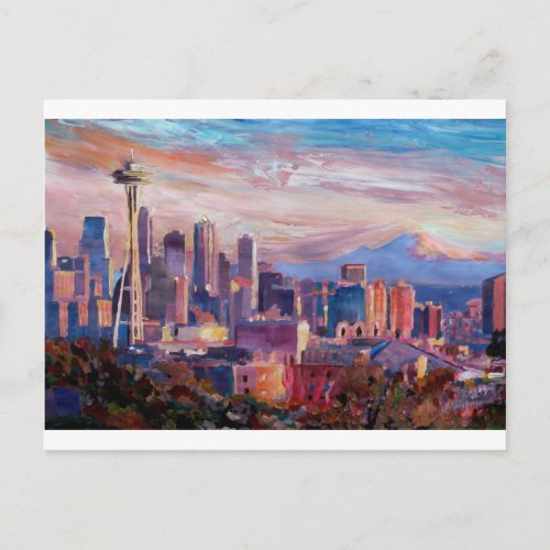 Seattle Skyline With Space Needle And Mt Rainier Postcard
