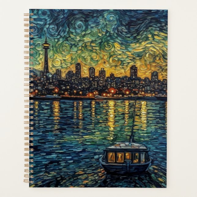 Seattle Starry Night | Impressionist Skyline  Planner (Front)