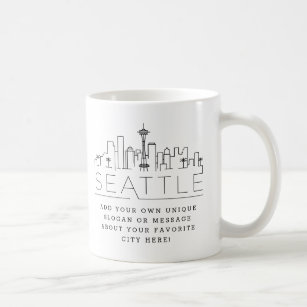 Seattle Stylized Skyline   Custom Slogan Coffee Mug