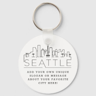 Seattle Stylized Skyline Custom Slogan Keychain