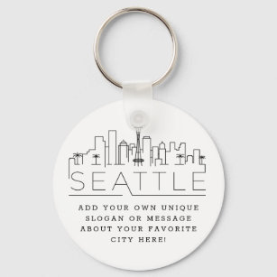 Seattle Stylized Skyline   Custom Slogan Keychain