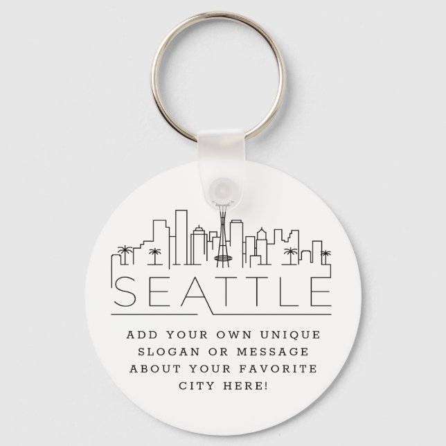 Seattle Stylized Skyline | Custom Slogan Keychain (Front)