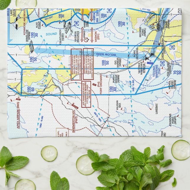 Seattle-Tacoma Airport Flyway Chart Kitchen Towel (Folded)
