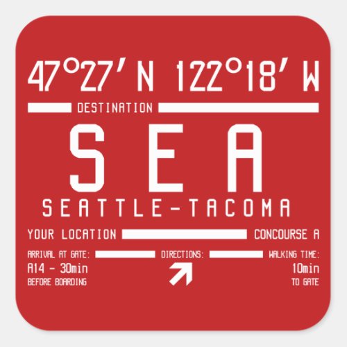 Seattle_Tacoma IATA International Airport Code SEA Square Sticker