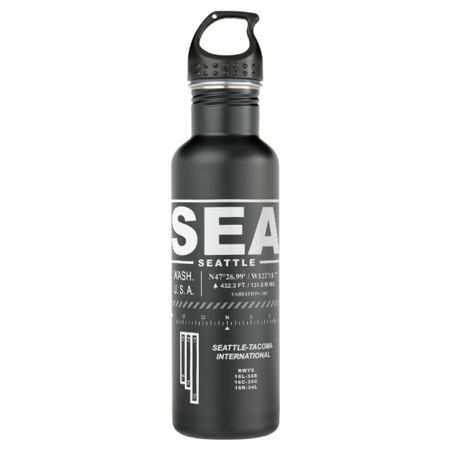 Seattle-Tacoma Int'l Airport SEA Stainless Steel Water Bottle (Front)