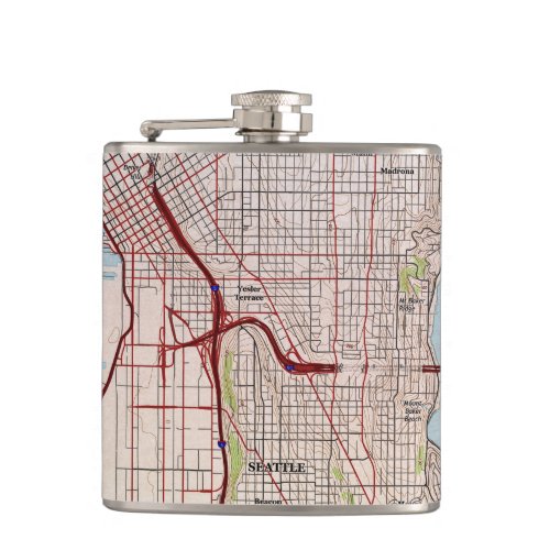 Seattle Topographic City Map Flask