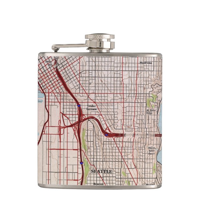 Seattle Topographic City Map Flask (Front)