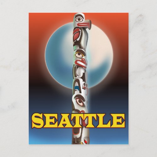 Seattle Totem pole travel poster print Postcard