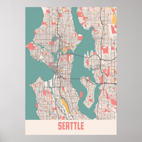 Seattle _ United States Chalk City Map Poster