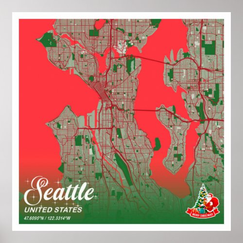 Seattle _ United States Christmas Color City Map Poster