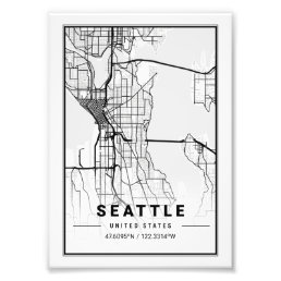 Seattle - United States Ligth City Map Photo Print