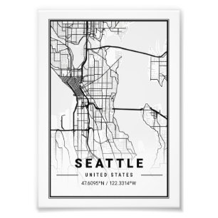 Seattle - United States Ligth City Map Photo Print