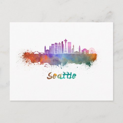 Seattle V2 skyline in watercolor Postcard