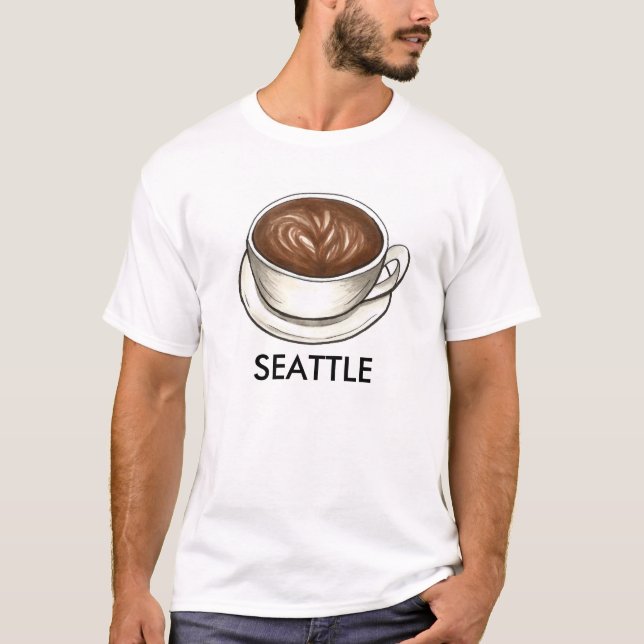 Seattle WA Coffee Cup Classic Latte Shop Barista T-Shirt (Front)
