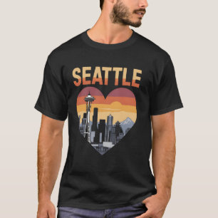 Seattle WA Heartbeat City Skyline Retro Sunset Sou T-Shirt