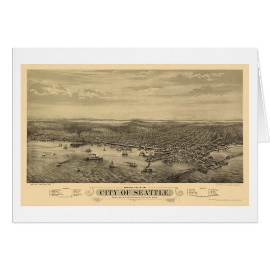 Seattle, WA Panoramic Map - 1878 Cards (Front Horizontal)