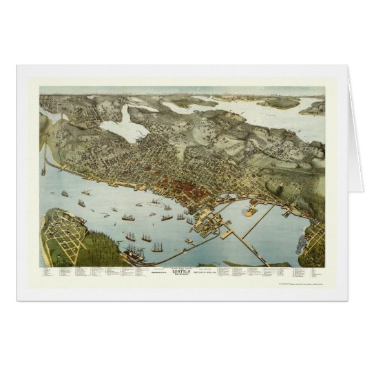Seattle, WA Panoramic Map - 1891 Cards (Front Horizontal)