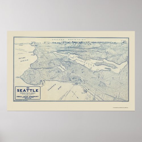 Seattle WA Panoramic Map _ 1925 Poster