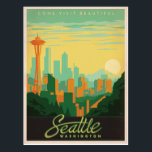 Seattle, WA Postcard<br><div class="desc">Anderson Design Group is an award-winning illustration and design firm in Nashville, Tennessee. Founder Joel Anderson directs a team of talented artists to create original poster art that looks like classic vintage advertising prints from the 1920s to the 1960s.</div>