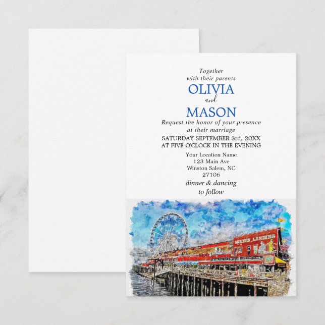 Seattle Wa Skyline Cityscape Wedding Invitation (Front/Back)