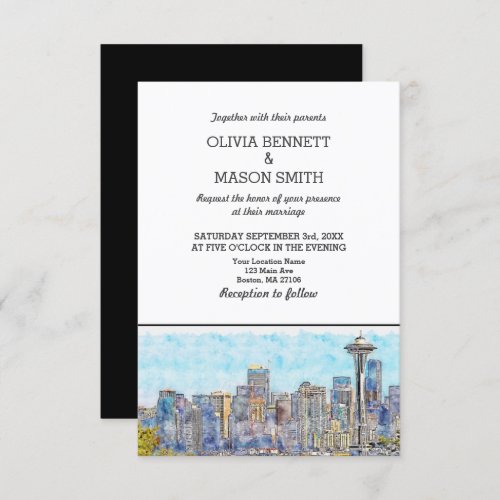 Seattle Wa Skyline Cityscape Wedding Invitation