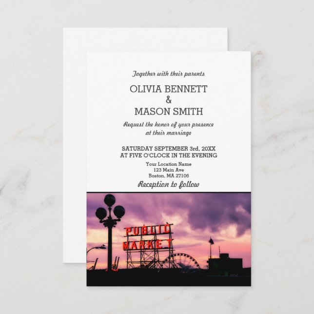 Seattle Wa Skyline Cityscape Wedding Invitation (Front/Back)