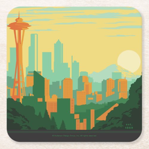 Seattle WA Square Paper Coaster